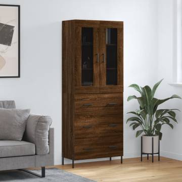 Stylish Highboard in Brown Oak - 69.5x34x180 cm