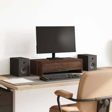 Monitor Stand with Drawers - Brown Oak - 50x27x15 cm