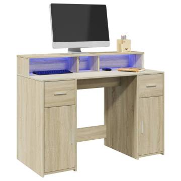 Desk with LED Lights - Sonoma Oak 120x55 cm | Hipomarket