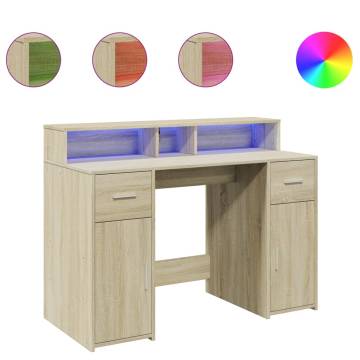 Desk with LED Lights - Sonoma Oak 120x55 cm | Hipomarket