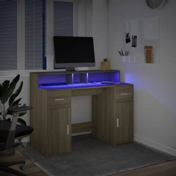 Desk with LED Lights - Sonoma Oak 120x55 cm | Hipomarket