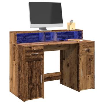 Stylish Desk with LED Lights - Old Wood | HipoMarket