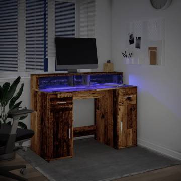 Stylish Desk with LED Lights - Old Wood | HipoMarket