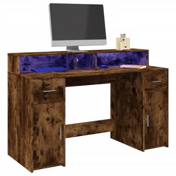 Stylish Desk with LED Lights in Smoked Oak - 140x55 cm