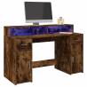  Desk with LED Lights Smoked Oak 140x55x91 cm Engineered Wood Colour smoked oak Size 140 x 55 x 91 cm 