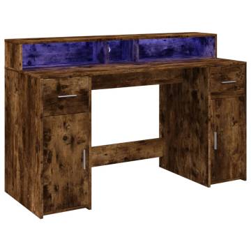 Stylish Desk with LED Lights in Smoked Oak - 140x55 cm