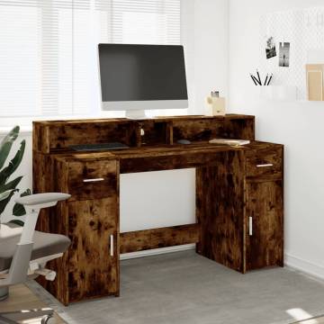 Stylish Desk with LED Lights in Smoked Oak - 140x55 cm