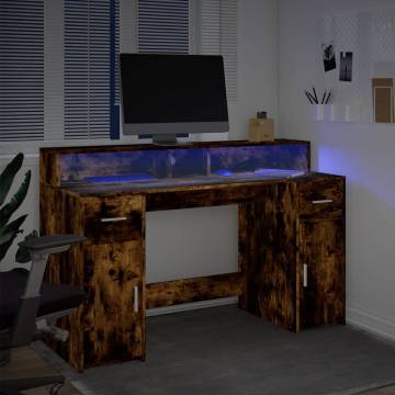 Stylish Desk with LED Lights in Smoked Oak - 140x55 cm