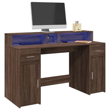 Brown Oak Desk with LED Lights - 140x55x91 cm