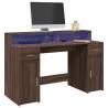  Desk with LED Lights Brown Oak 140x55x91 cm Engineered Wood Colour brown oak Size 140 x 55 x 91 cm 