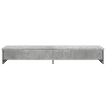 Monitor Stand with Drawers - Concrete Grey 100x27 cm | HipoMarket