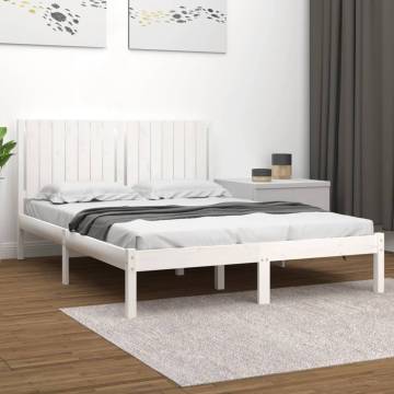 White Solid Wood King Size Bed Frame 150x200 cm | Hipomarket