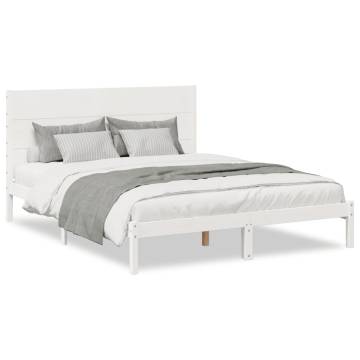 Extra Long Bed Frame 140x220 cm - Solid Wood White | Hipo Market