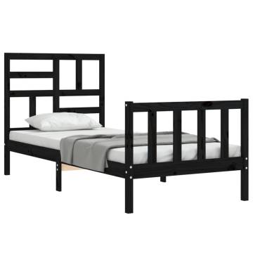 Black Bed Frame with Headboard - 90x200 cm Solid Wood