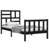 Black Bed Frame with Headboard - 90x200 cm Solid Wood