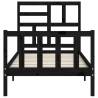 Black Bed Frame with Headboard - 90x200 cm Solid Wood