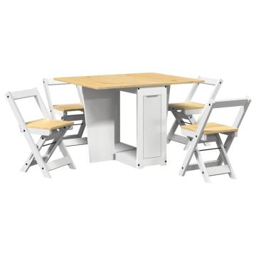 5 Piece Butterfly Dining Set - Corona Foldable White Pinewood