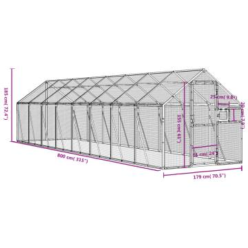 Aviary Silver 1.79x8x1.85 m Aluminium | Safe & Spacious Bird Cage