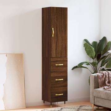 Stylish Highboard Brown Oak - 34.5x34x180 cm Engineered Wood