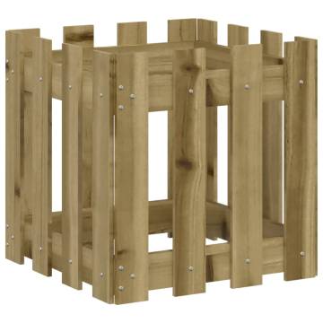 Garden Planter with Fence Design - 40x40 cm Pine Wood