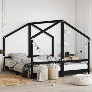 Kids Bed Frame Black 90x200 cm Solid Wood Pine | HipoMarket