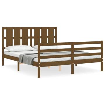 Honey Brown King Size Solid Wood Bed Frame with Headboard