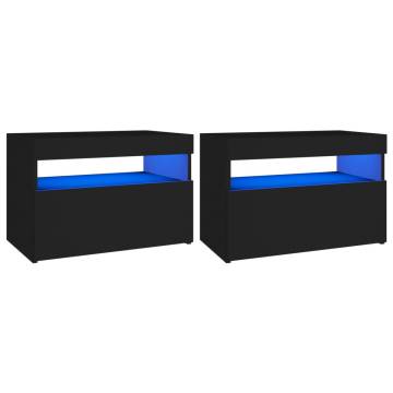 Stylish Bedside Cabinet & RGB LED Lights - 2 pcs Black