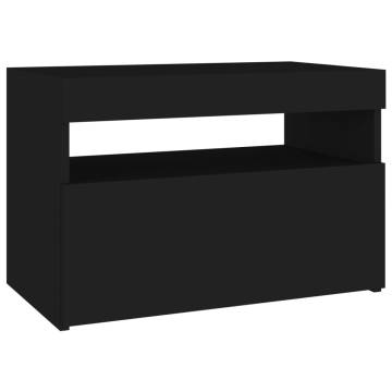 Stylish Bedside Cabinet & RGB LED Lights - 2 pcs Black