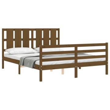 Honey Brown King Size Solid Wood Bed Frame with Headboard