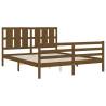 Honey Brown King Size Solid Wood Bed Frame with Headboard