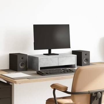 Monitor Stand with Drawers - Concrete Grey | HipoMarket