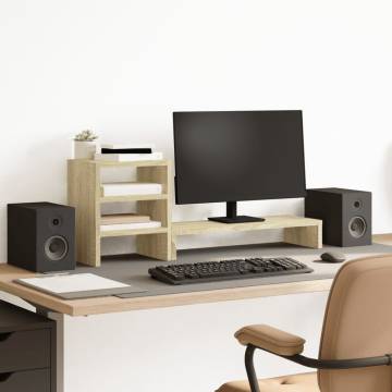 Monitor Stand with Desk Organiser - Sonoma Oak | HipoMarket UK