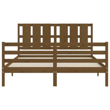 Honey Brown King Size Solid Wood Bed Frame with Headboard