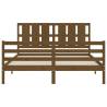 Honey Brown King Size Solid Wood Bed Frame with Headboard