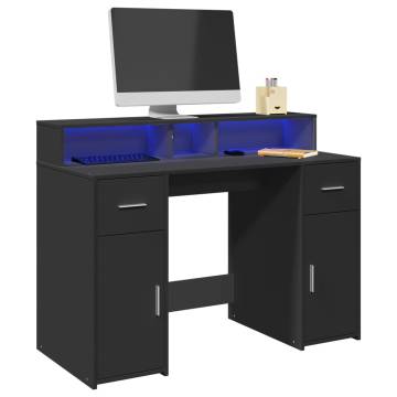 Stylish Black Desk with LED Lights - 120x55x91 cm