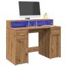  Desk with LED Lights Artisian Oak 120x55x91 cm Engineered Wood Colour artisian oak Size 120 x 55 x 91 cm 