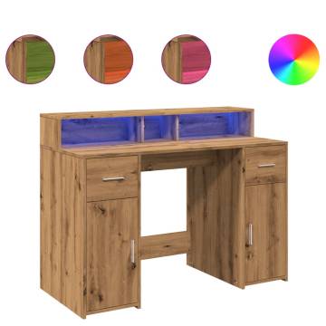 LED Desk in Artisian Oak - Stylish & Functional - Hipomarket