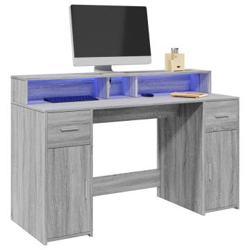 Desk with LED Lights Grey Sonoma - Stylish & Durable | HipoMarket