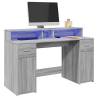  Desk with LED Lights Grey Sonoma 140x55x91 cm Engineered Wood Colour grey sonoma Size 140 x 55 x 91 cm 