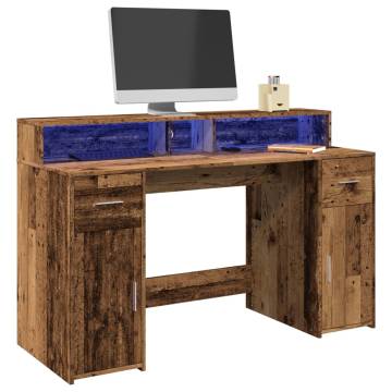 Desk with LED Lights - Old Wood 140x55 cm | Hipomarket