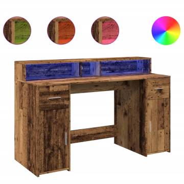 Desk with LED Lights - Old Wood 140x55 cm | Hipomarket