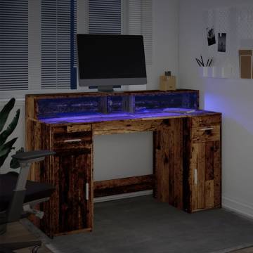 Desk with LED Lights - Old Wood 140x55 cm | Hipomarket