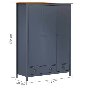 3-Door Wardrobe Hill Grey - Solid Pine Wood | Hipomarket