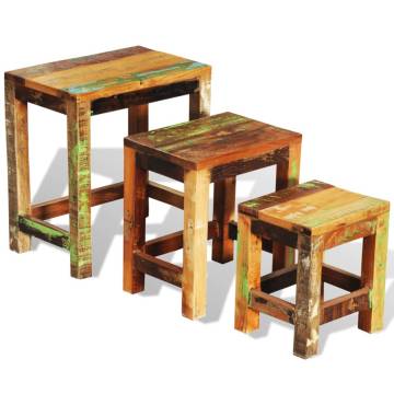 Vintage Reclaimed Wood Nesting Table Set - 3 Pieces