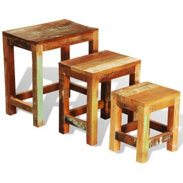 Vintage Reclaimed Wood Nesting Table Set - 3 Pieces