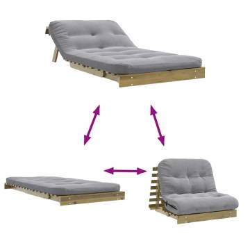 Futon Sofa Bed with Mattress - Pinewood & Adjustable Backrest