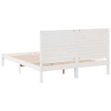 Extra Long White Bed Frame 160x210 cm Solid Wood | HipoMarket