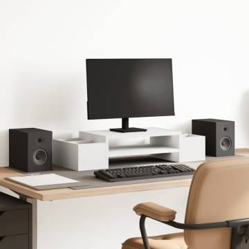 Monitor Stand with Storage - White Engineered Wood | Hipo Market