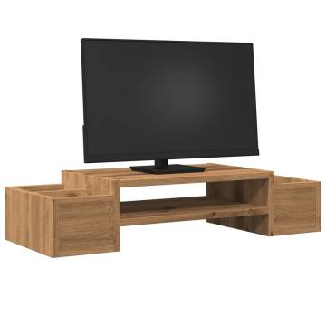 Ergonomic Monitor Stand with Storage - Artisian Oak