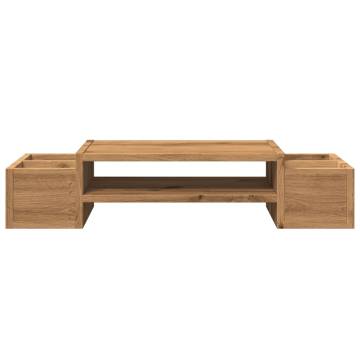 Ergonomic Monitor Stand with Storage - Artisian Oak